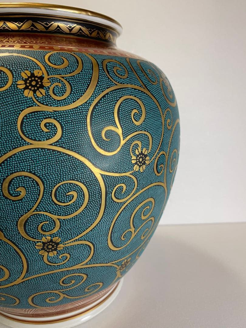 九谷焼/九谷良山/青粒鉄仙 /壺/花瓶　※箱無し