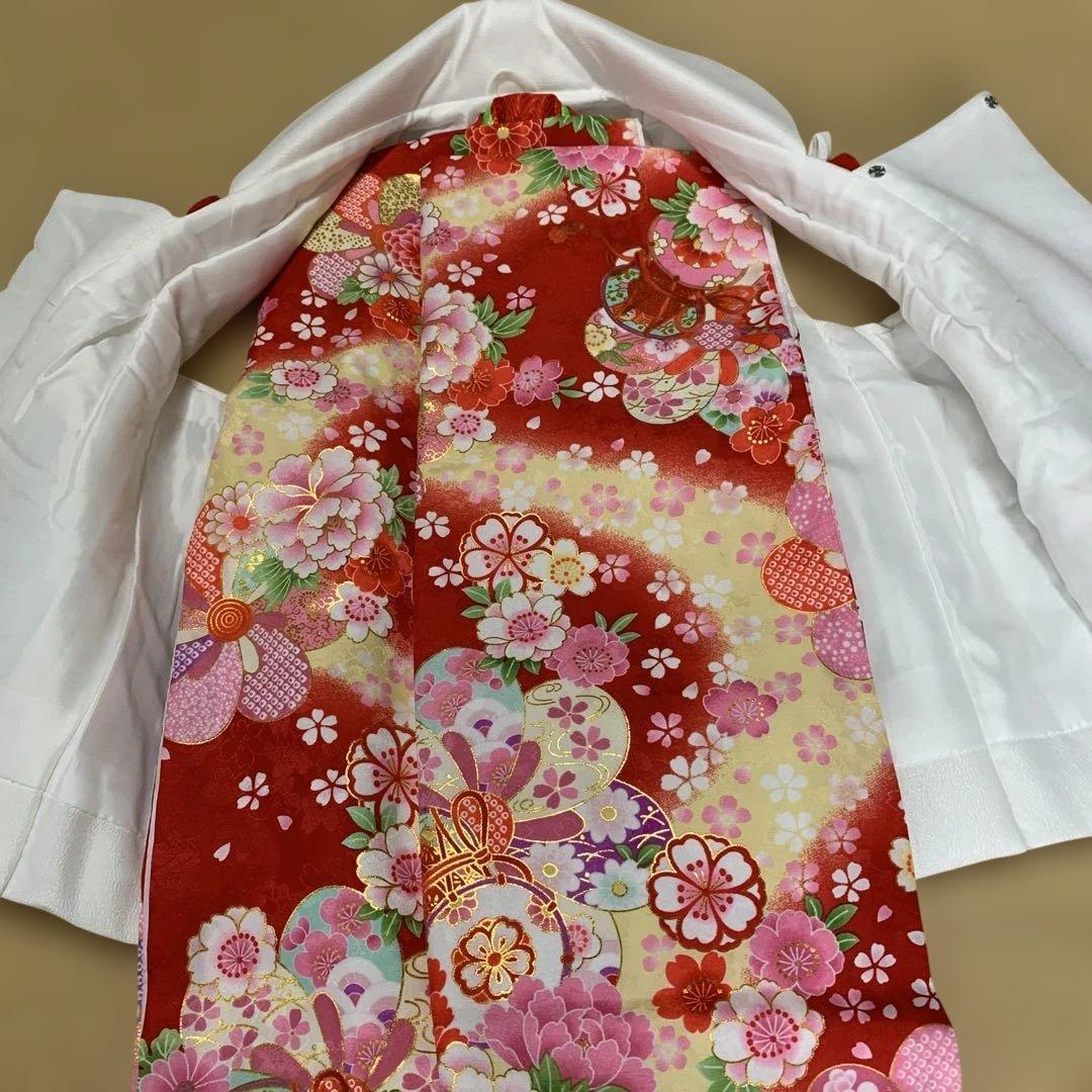 お宮参り用 赤色花柄衣装セット