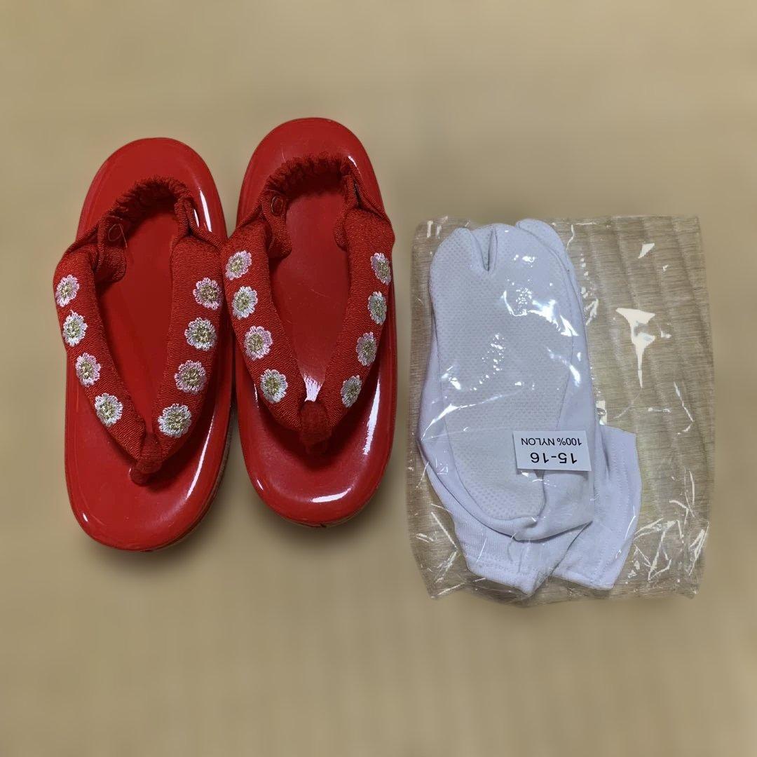 お宮参り用 赤色花柄衣装セット