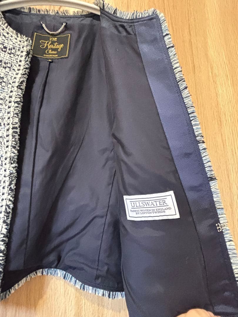 最高級 23区ヘリテージクラシックコレクション ノーカラーツイードジャケット38