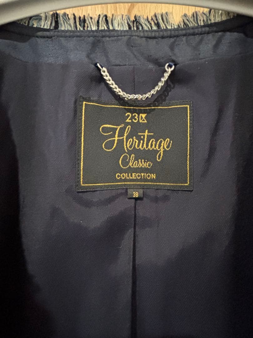 最高級 23区ヘリテージクラシックコレクション ノーカラーツイードジャケット38