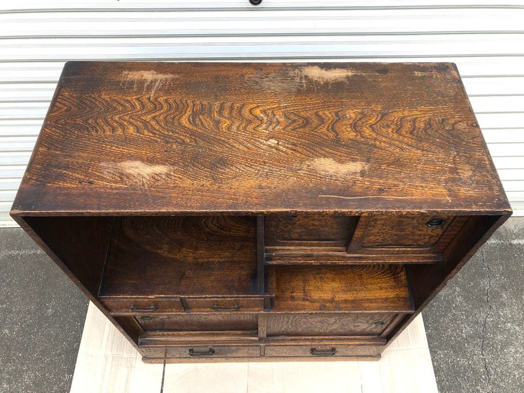 昭和レトロ 透し彫り無垢材 茶箪笥 飾り棚 サイドボード 古家具 ヴィンテージ