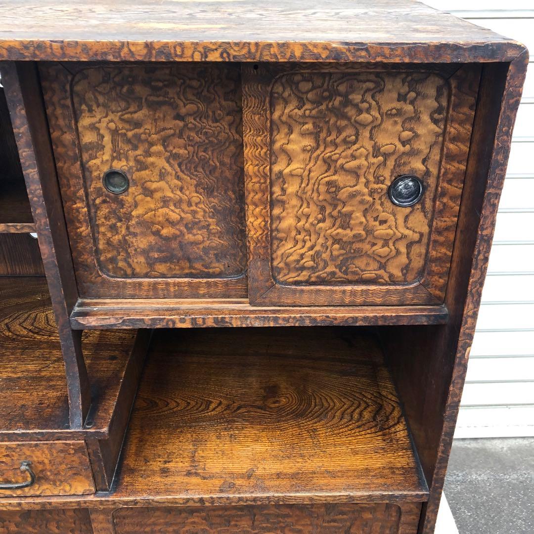 昭和レトロ 透し彫り無垢材 茶箪笥 飾り棚 サイドボード 古家具 ヴィンテージ