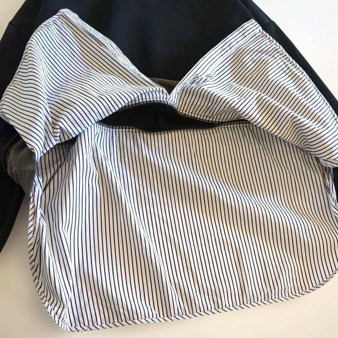 エンフォルド ドッキング レイヤード スウェット シャツ ストライプ 黒 38