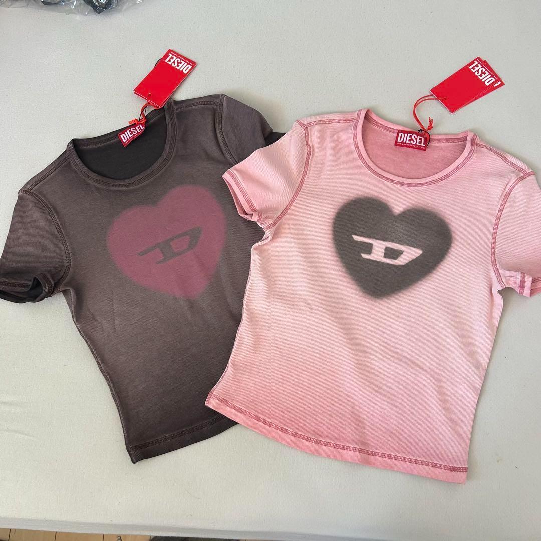 【新品】DIESEL T-Ele ロゴTシャツ ハートM ピンク