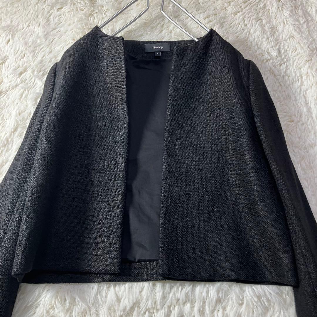 極美品 THEORY セオリー クロップドジャケット ツイード ノーカラー S