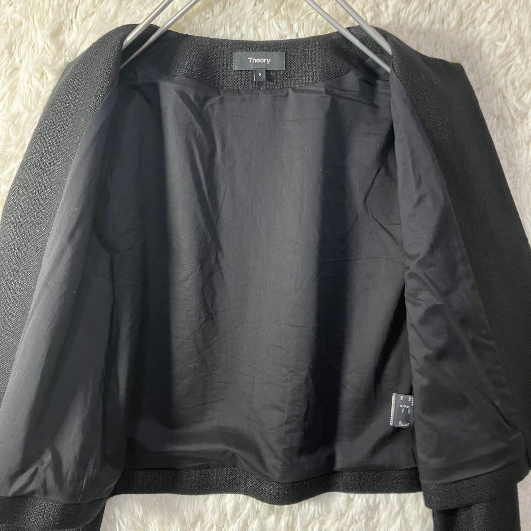極美品 THEORY セオリー クロップドジャケット ツイード ノーカラー S