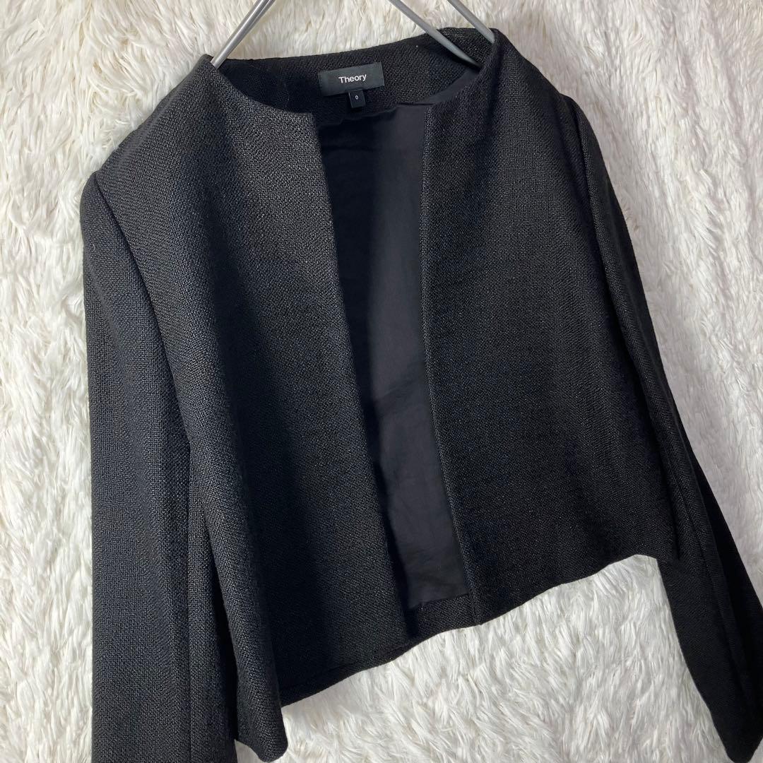 極美品 THEORY セオリー クロップドジャケット ツイード ノーカラー S