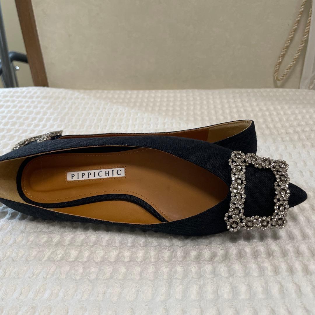 PIPPICHIC ビジュー付きフラットシューズ