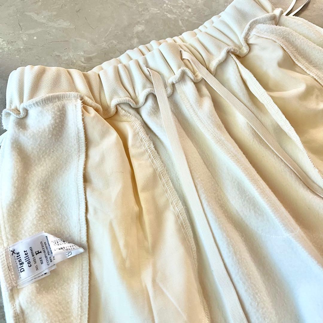 未使用級☆ディニテコリエ 裏起毛 フリーステーパードパンツ ワイド アイボリー