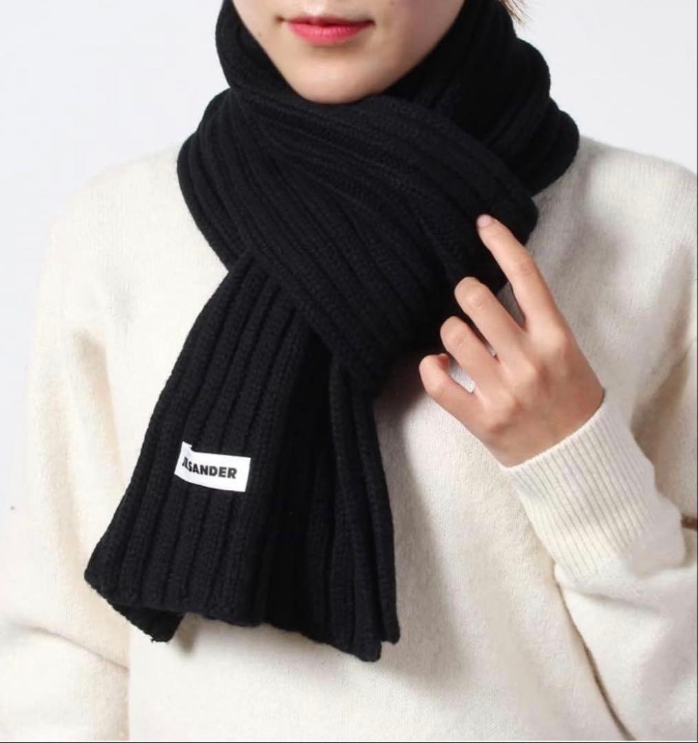 JIL SANDER ブラックウールマフラー UNI