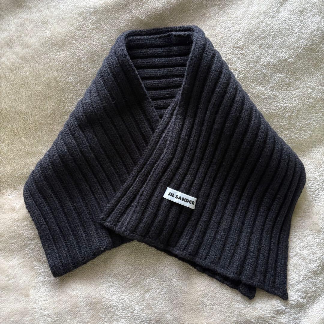 JIL SANDER ブラックウールマフラー UNI