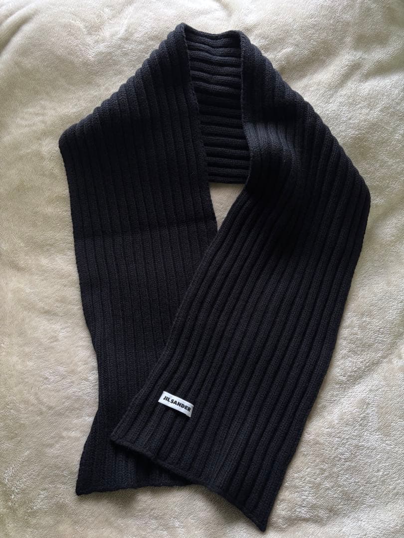 JIL SANDER ブラックウールマフラー UNI