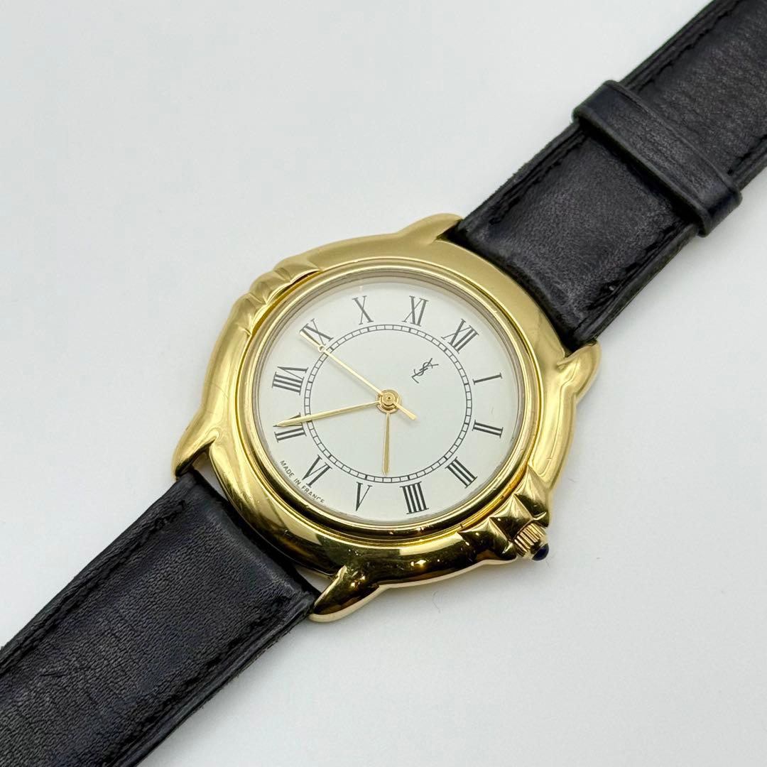 ✨新品電池・稼働✨サンローラン 腕時計 クォーツ ラウンド コンビ 純正バンド