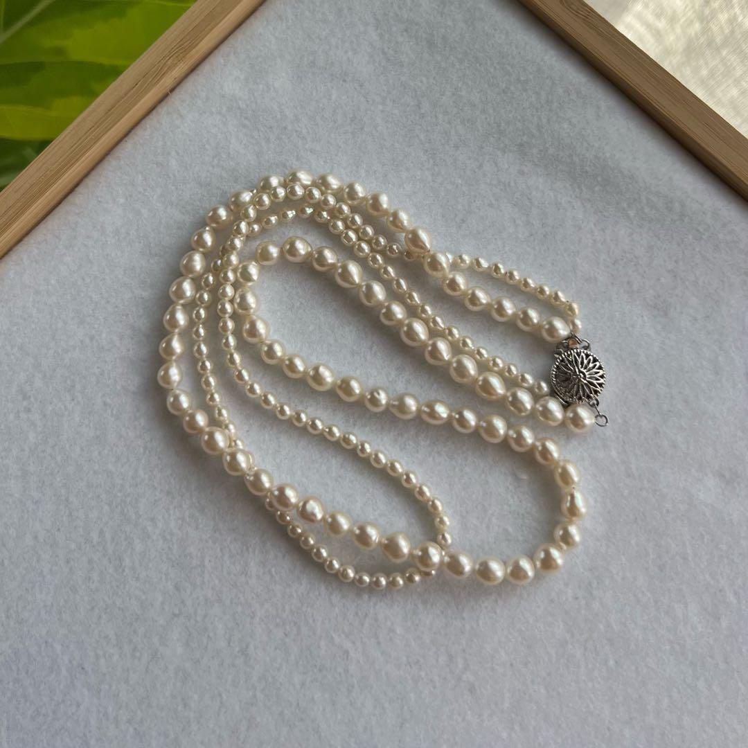 2連パールレイヤードネックレス　淡水パールネックレス　2連パールネックレス