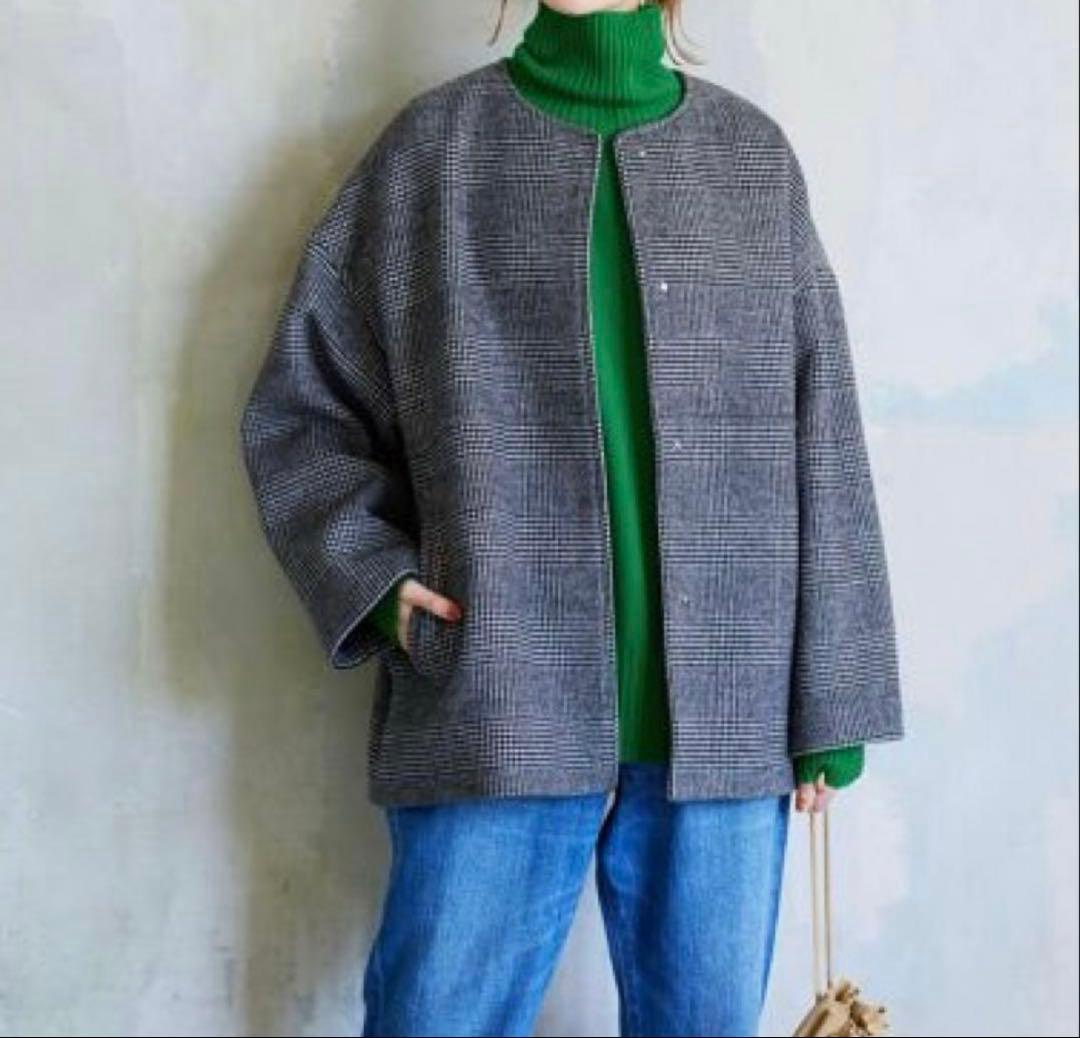 ジャーナルスタンダード スーパー140ビーバーノーカラーショートコート