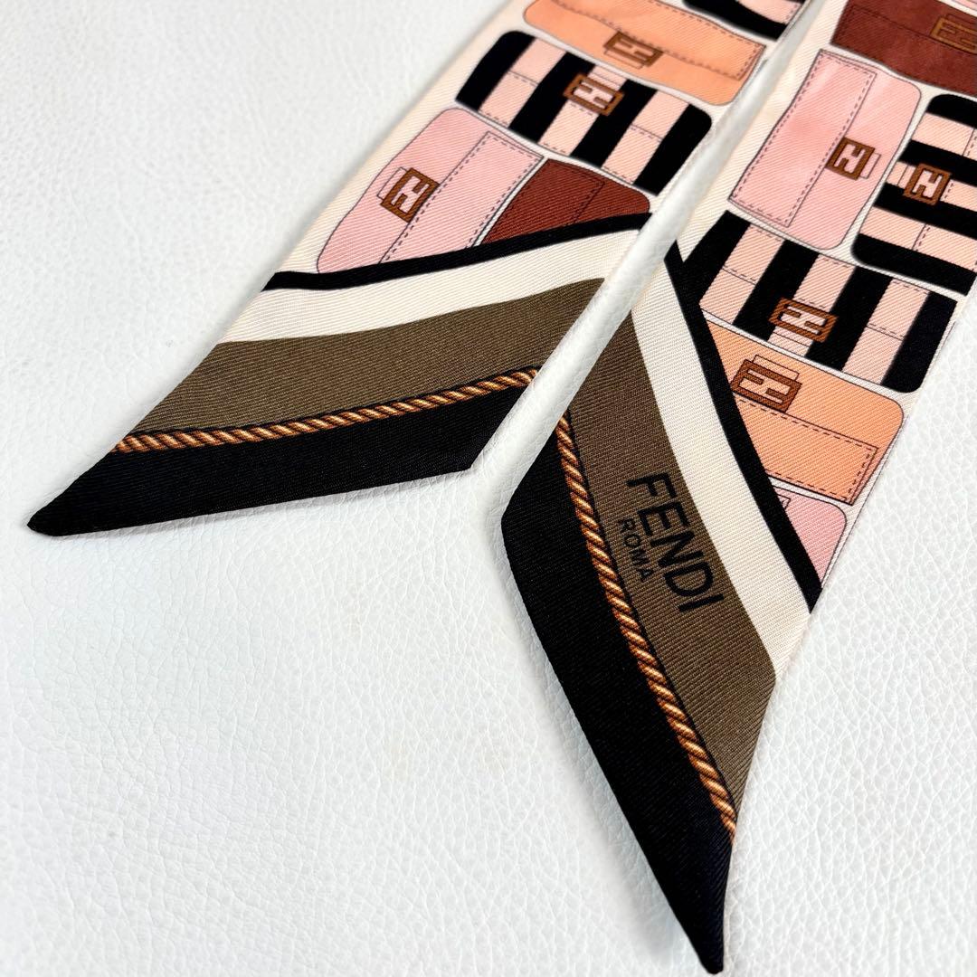 【美品】【フェンディ】ラッピー マンマバケット柄 リボンスカーフ FF ロゴ