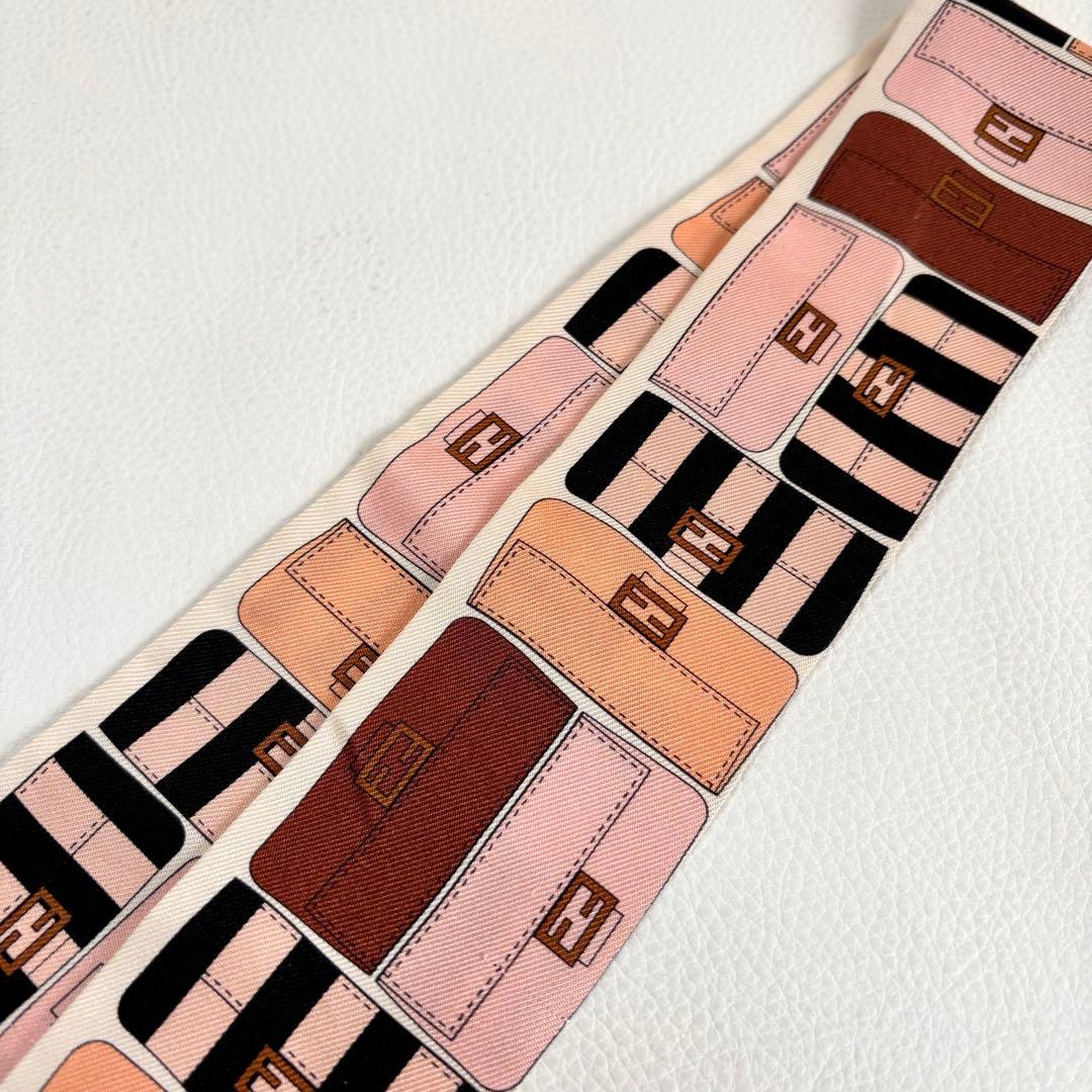 【美品】【フェンディ】ラッピー マンマバケット柄 リボンスカーフ FF ロゴ