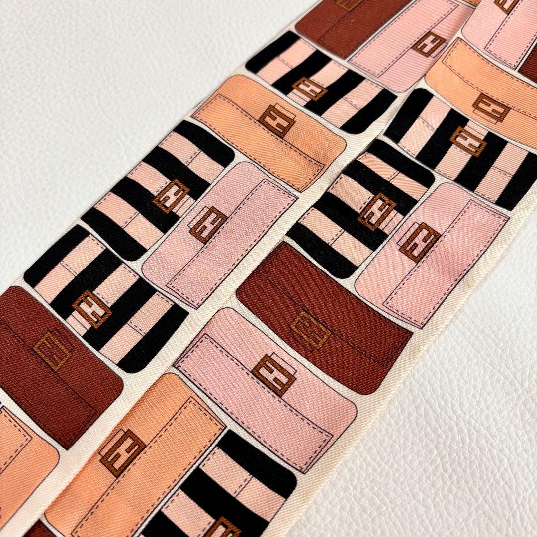 【美品】【フェンディ】ラッピー マンマバケット柄 リボンスカーフ FF ロゴ