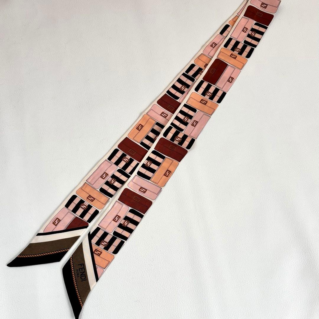 【美品】【フェンディ】ラッピー マンマバケット柄 リボンスカーフ FF ロゴ