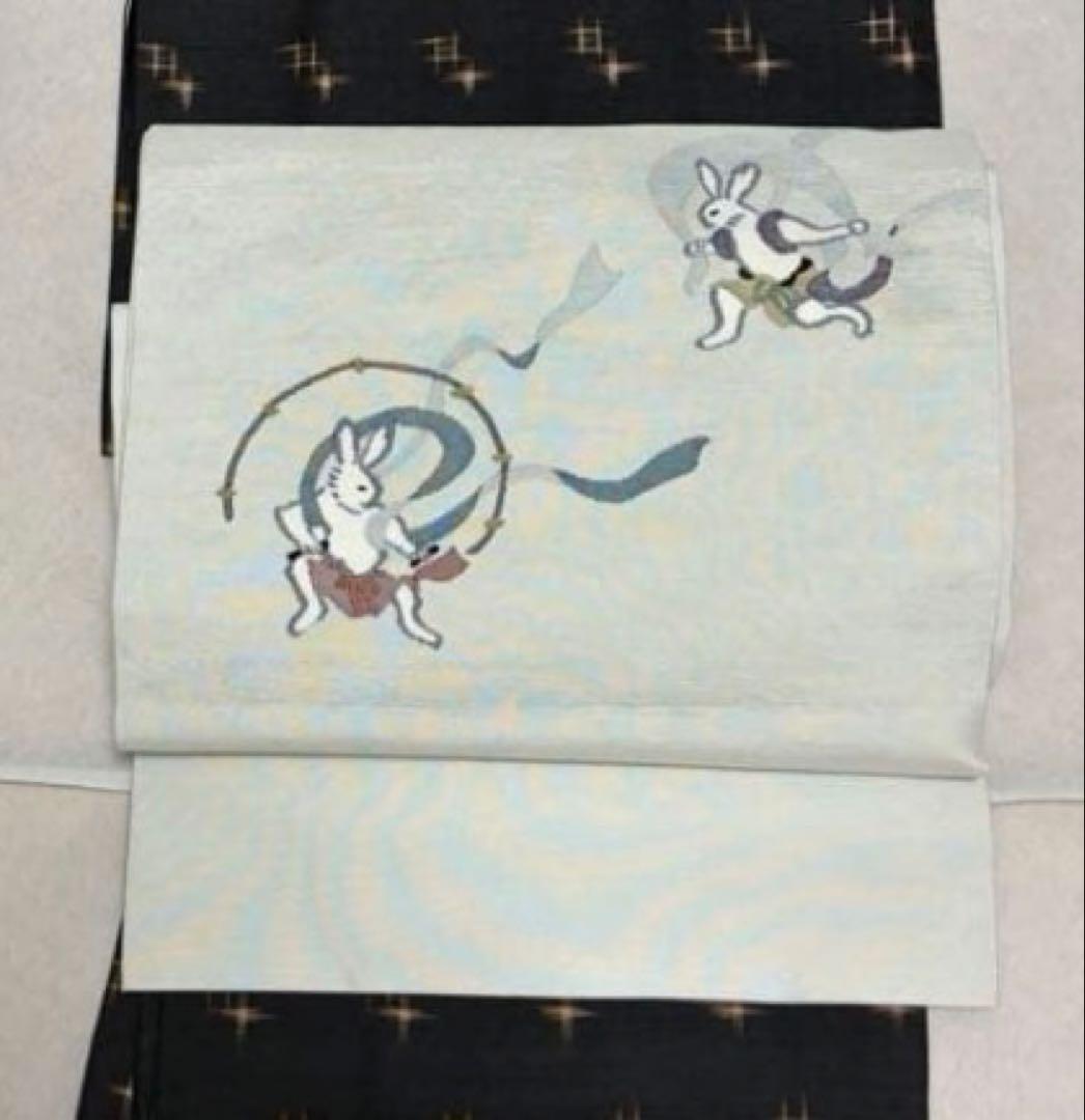 名古屋帯　兎の風神雷神