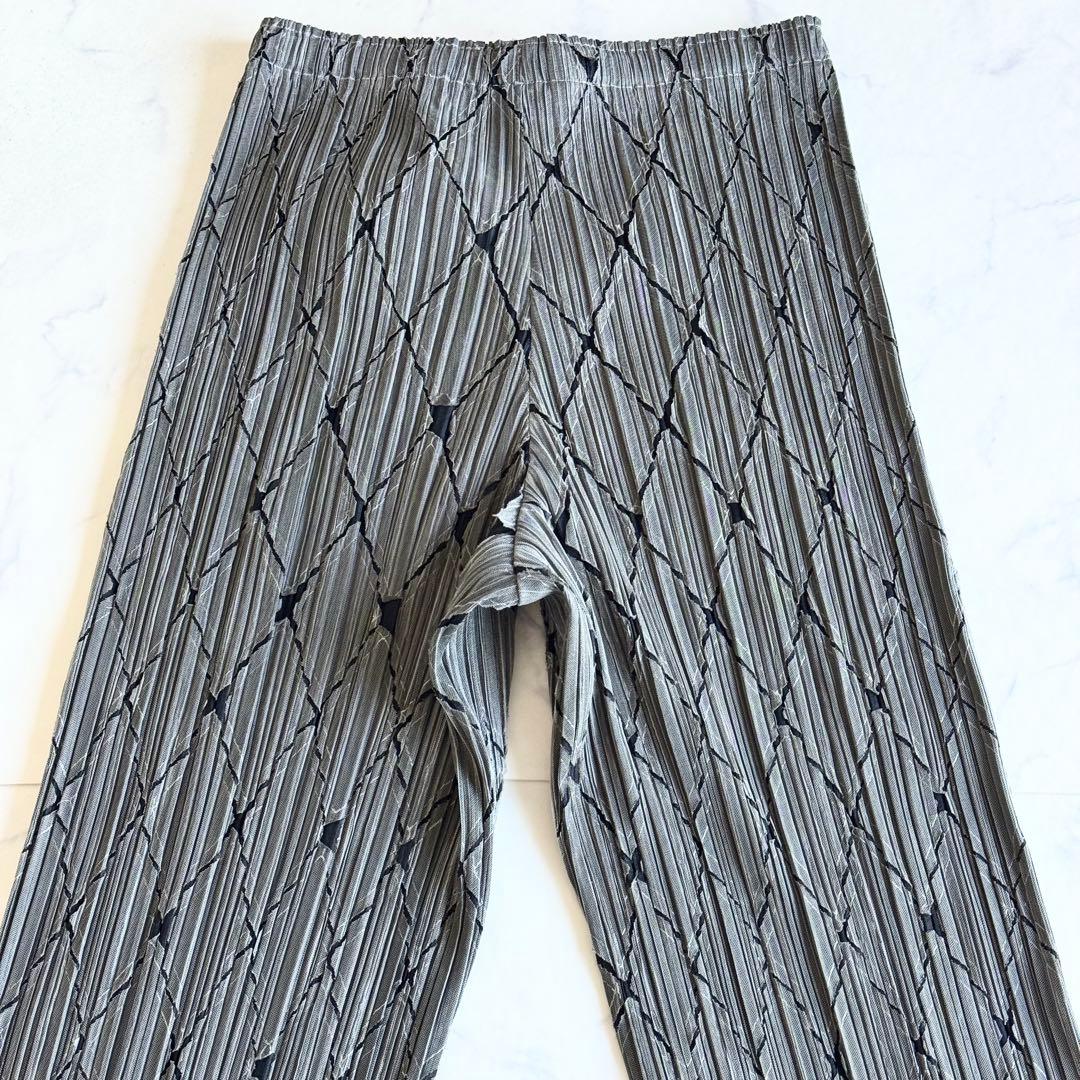 プリーツプリーズ パンツ 有刺鉄線 切りっぱなし加工 チェック ダイヤ 2 M