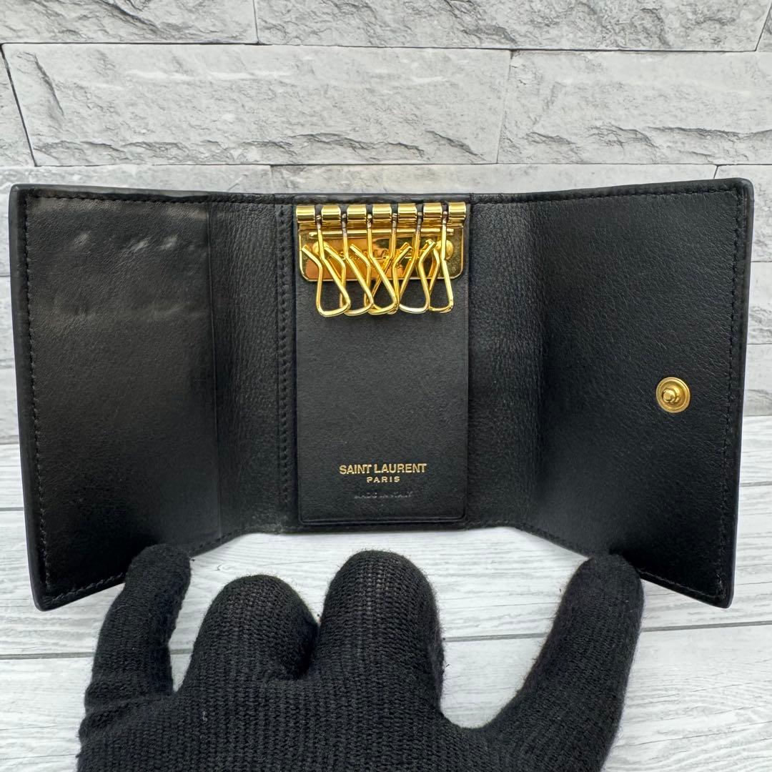 【美品】サンローラン 6連キーケース レザー YSL ロゴ金具 ブラック