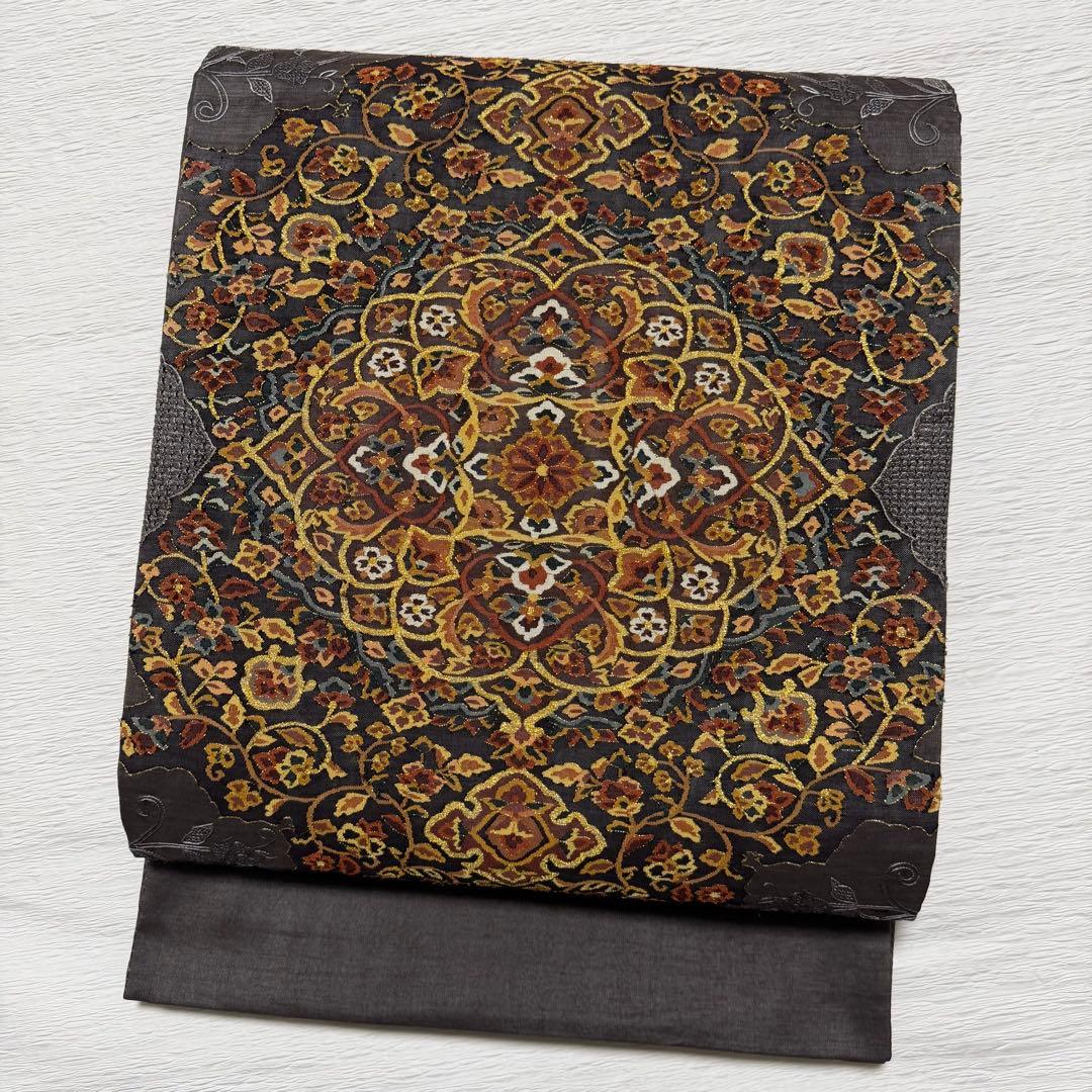 m-91 明綴れ 蘇州・汕頭刺繍　金糸 正絹 袋帯　未使用極美品