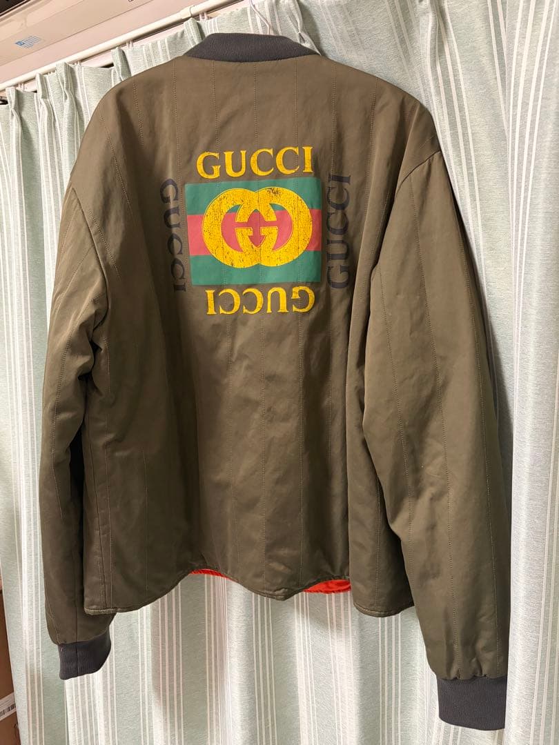 GUCCI 猫刺繍 MA-1ジャケット オリーブグリーン