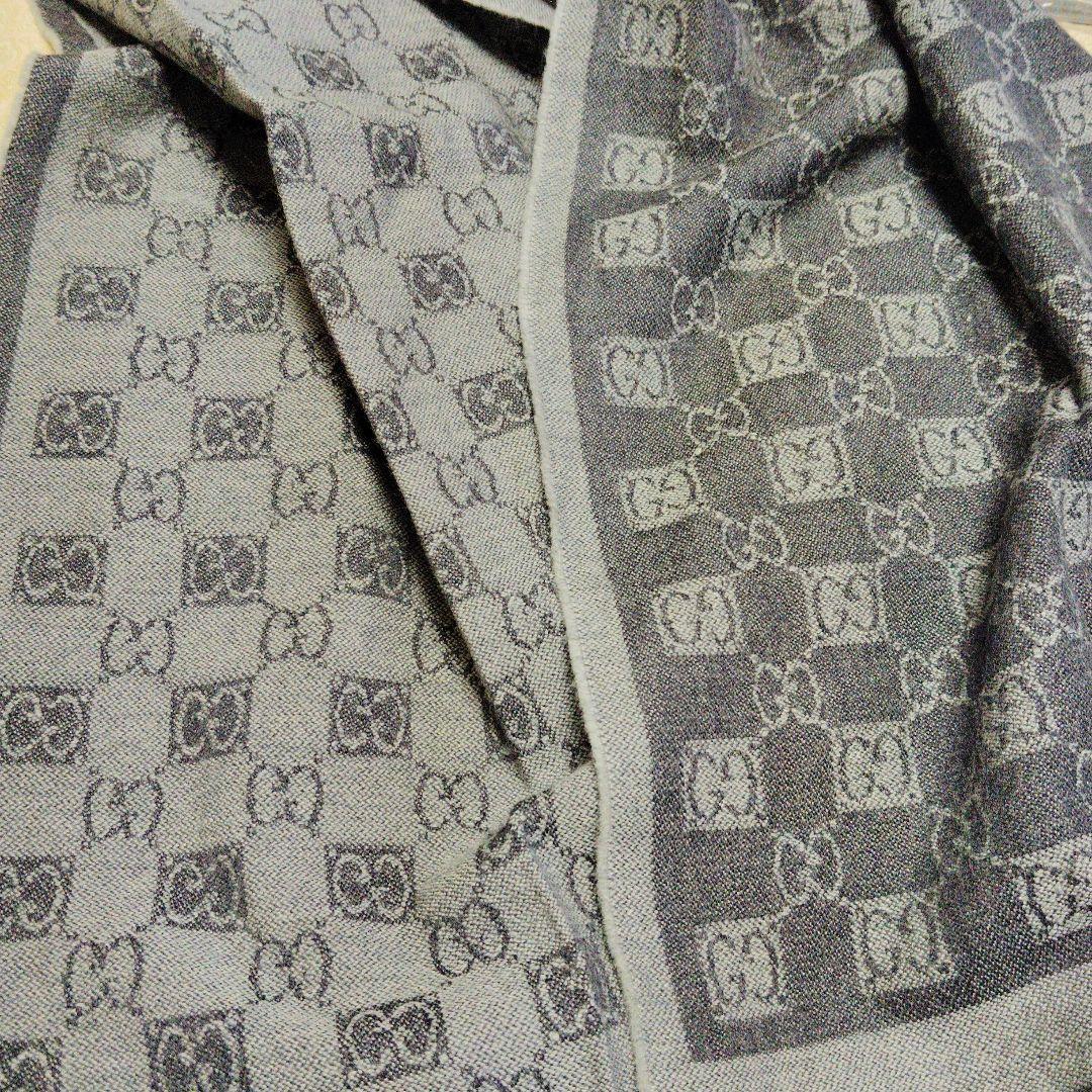 【美品】GUCCI　グッチ　マフラー　リバーシブル　グレー系　ユニセックス