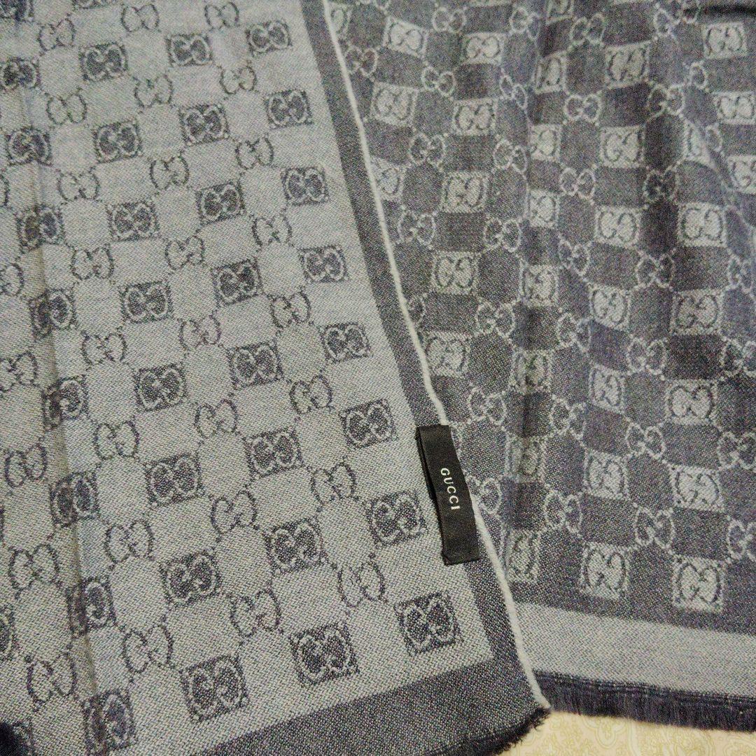 【美品】GUCCI　グッチ　マフラー　リバーシブル　グレー系　ユニセックス