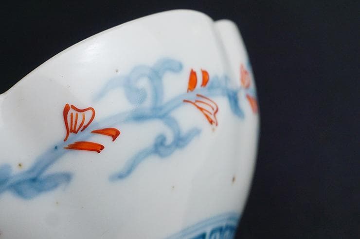 古伊万里色絵手描染付絵付け花形向付五客