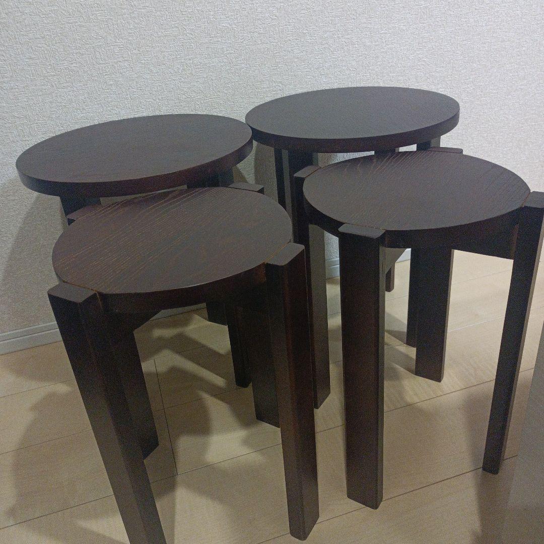 天然木 サイドテーブル スツール 4脚セット スタッキング北欧 モダン シンプル