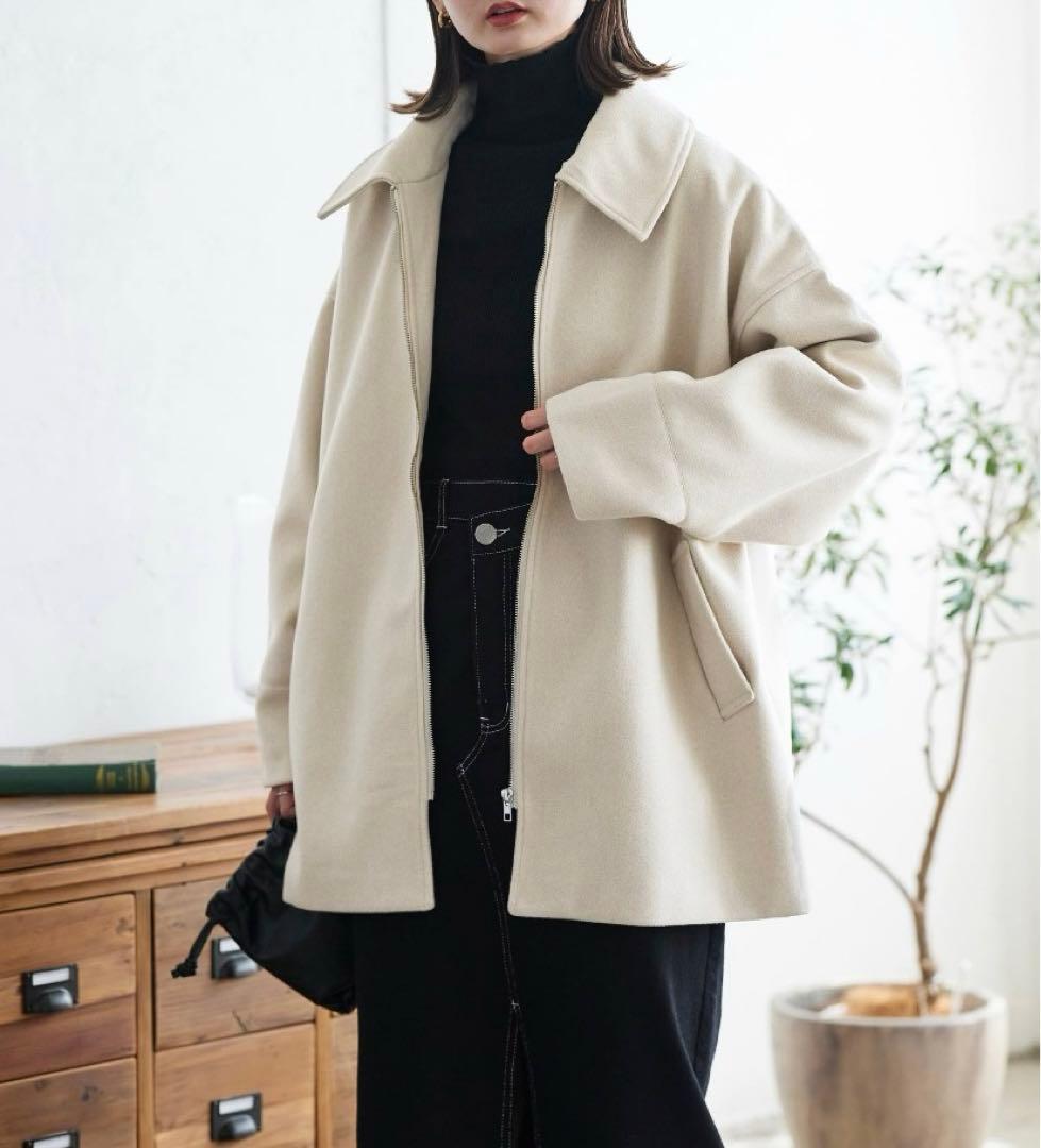 Lian ステンカラーミドルコート ホワイト ノーカラーコート