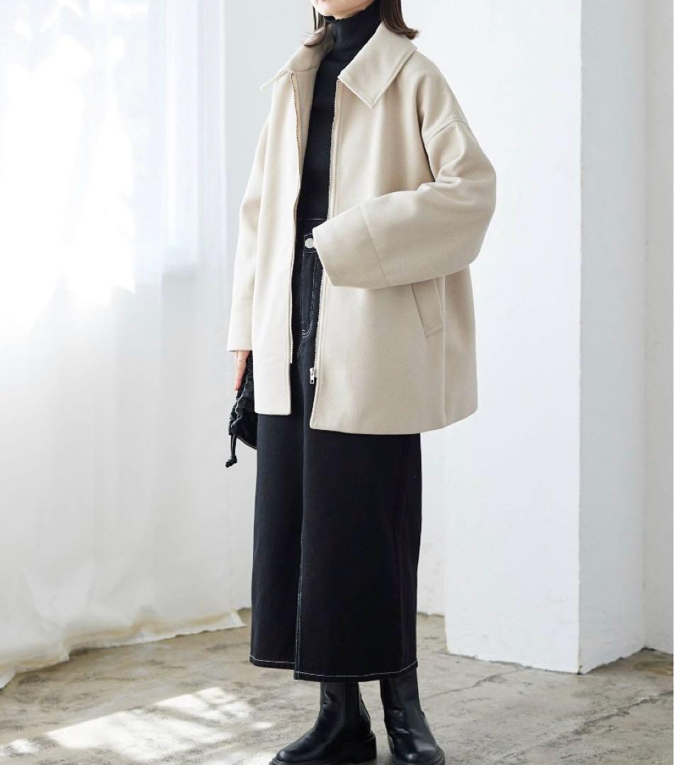 Lian ステンカラーミドルコート ホワイト ノーカラーコート