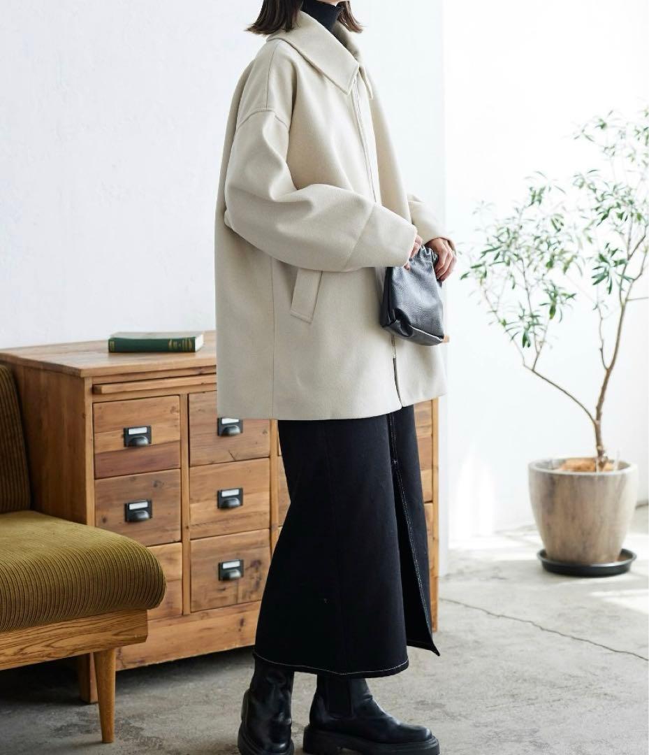 Lian ステンカラーミドルコート ホワイト ノーカラーコート