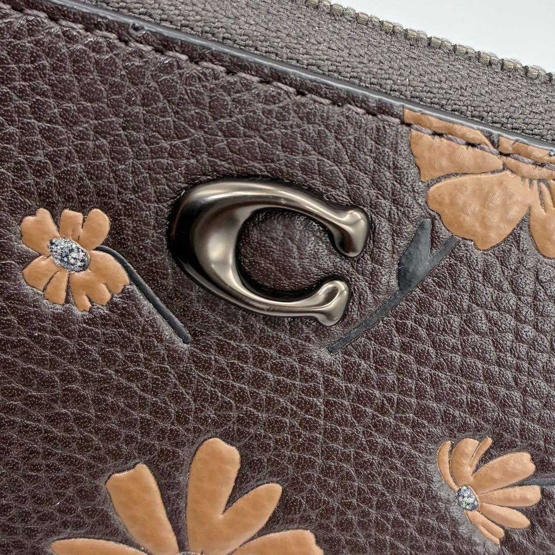 COACH コーチ アコーディオンジップ ウォレット フローラル 花柄 ラメ