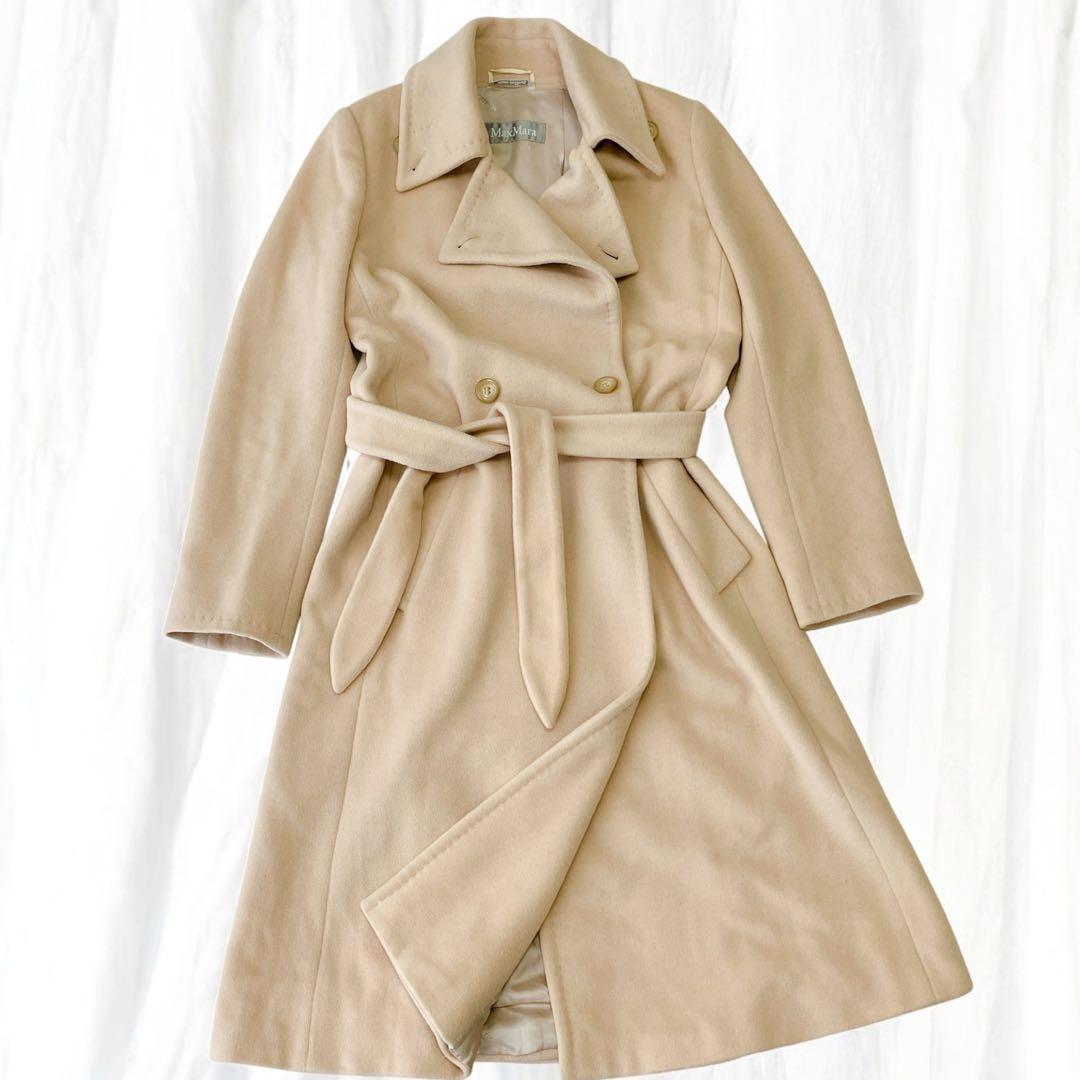 マックスマーラ　アンゴラ ブレンド ロングコート | ベージュ　ダブル　ベルト