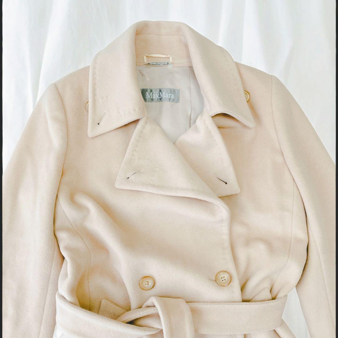 マックスマーラ　アンゴラ ブレンド ロングコート | ベージュ　ダブル　ベルト
