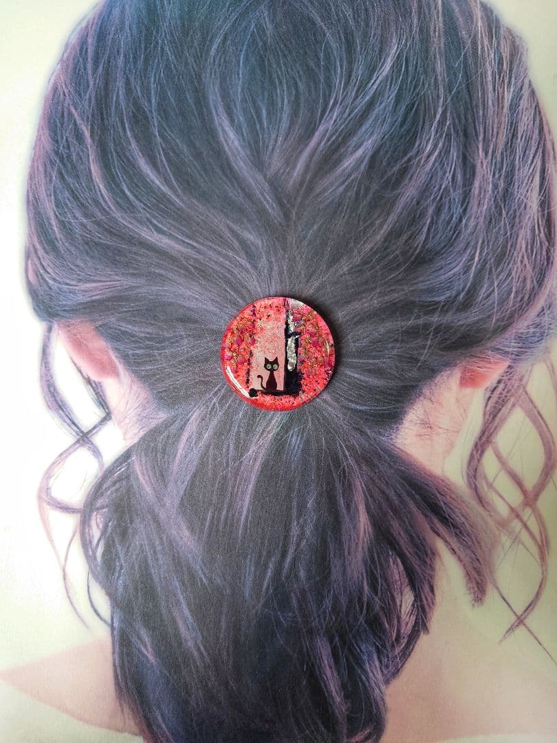 レジン　猫　ヘアゴム　ブローチ　ポニーフック　No.252