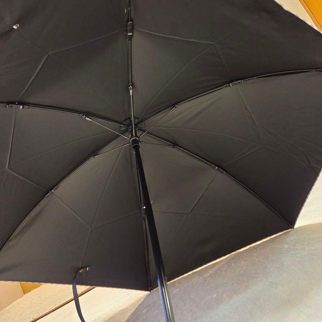 美品　サンバリア　100　折り畳み傘　日傘　ストライプ　モカ　二段折り