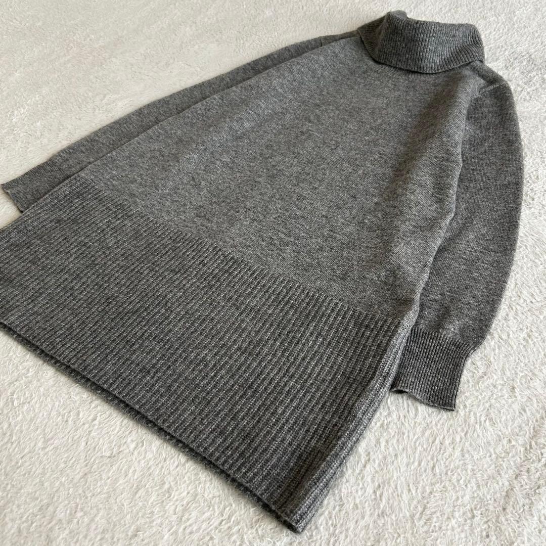 美品 レリアン カシミヤ100 タートルネックニットチュニック ロング丈ニット