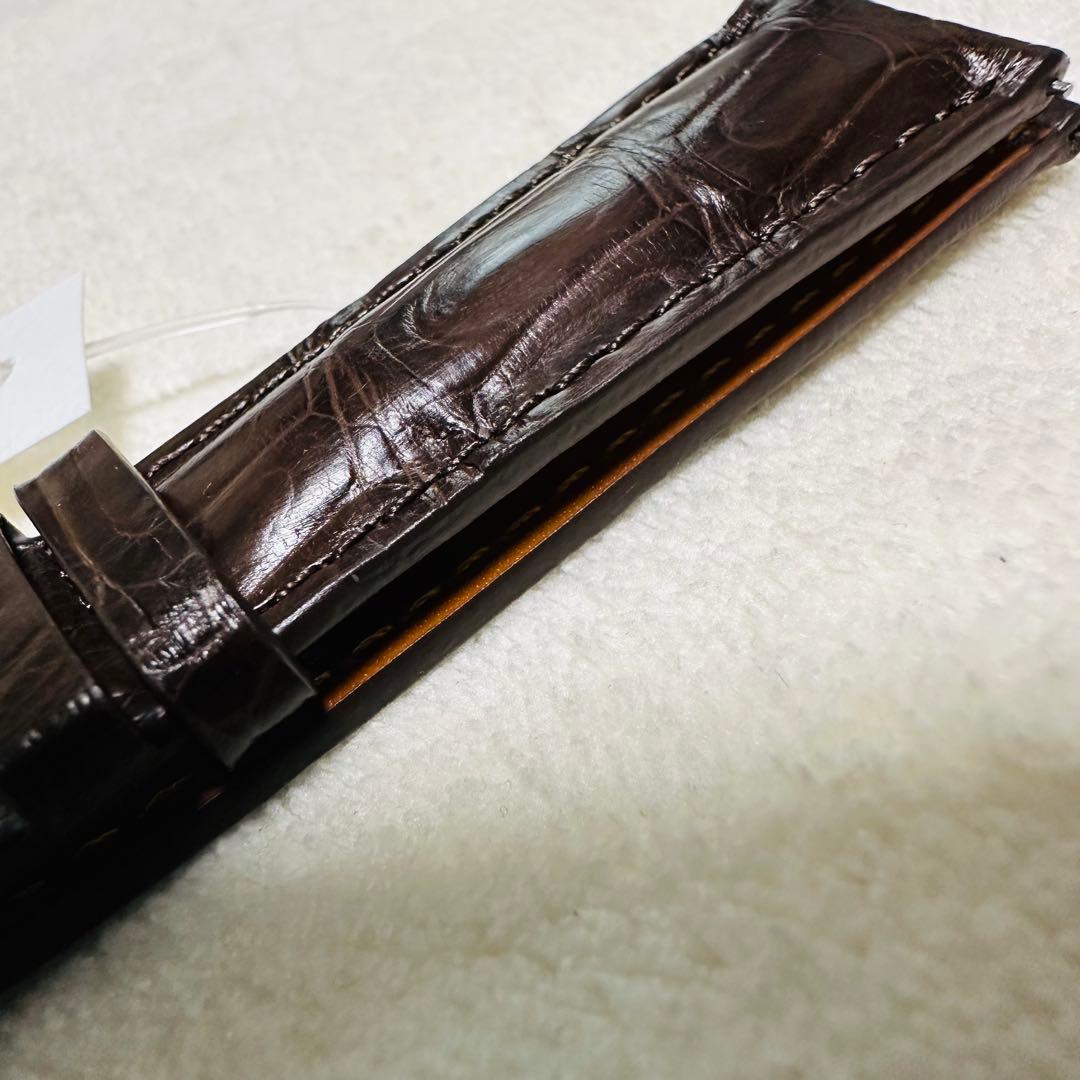 6009#20mm-16mmダークブラウン★本物クロコダイルベルト★スイス製