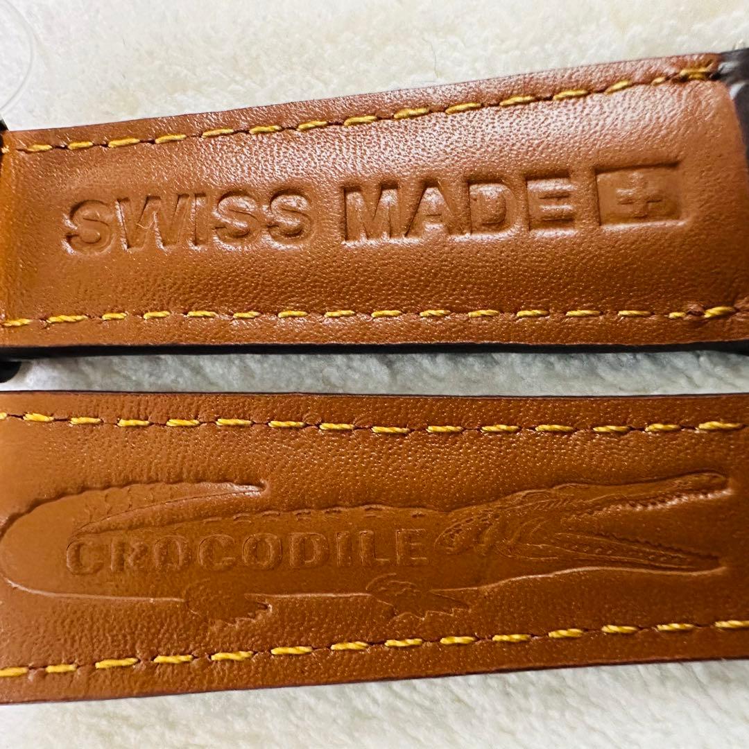 6009#20mm-16mmダークブラウン★本物クロコダイルベルト★スイス製