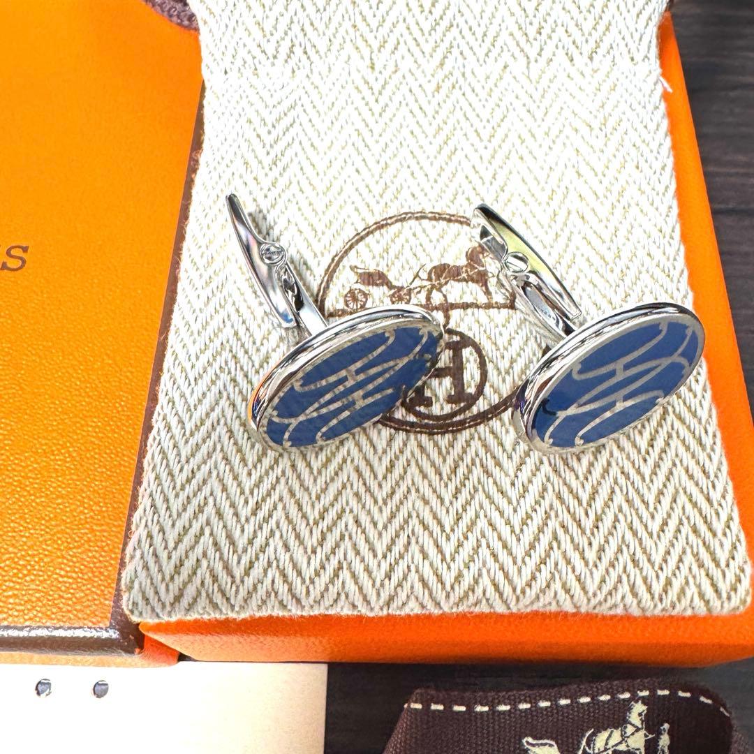 HERMÈS エルメス カフリンクス Hリフト ブルータイ 正規