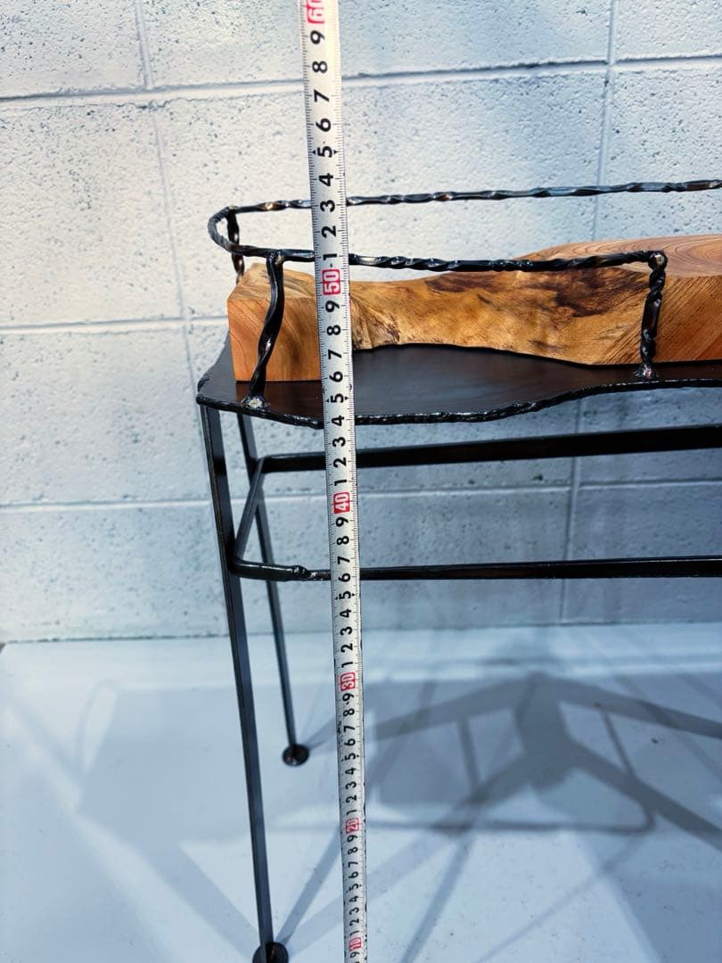 欅材サイドテーブル　鉄家具　アイアンシェルフ　コーヒーテーブル　観葉植物置き台