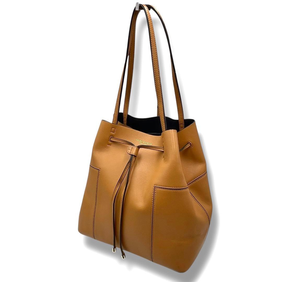 極美品 トリーバーチ ブロックT トートバッグ バケット 巾着 茶色