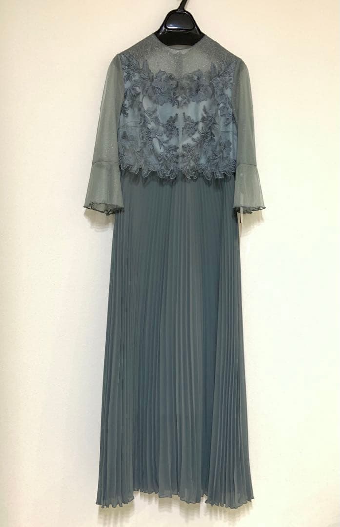 ドリードール メロースリーブ×プリーツドレス　ライトカーキ　グリーン　ミント　緑