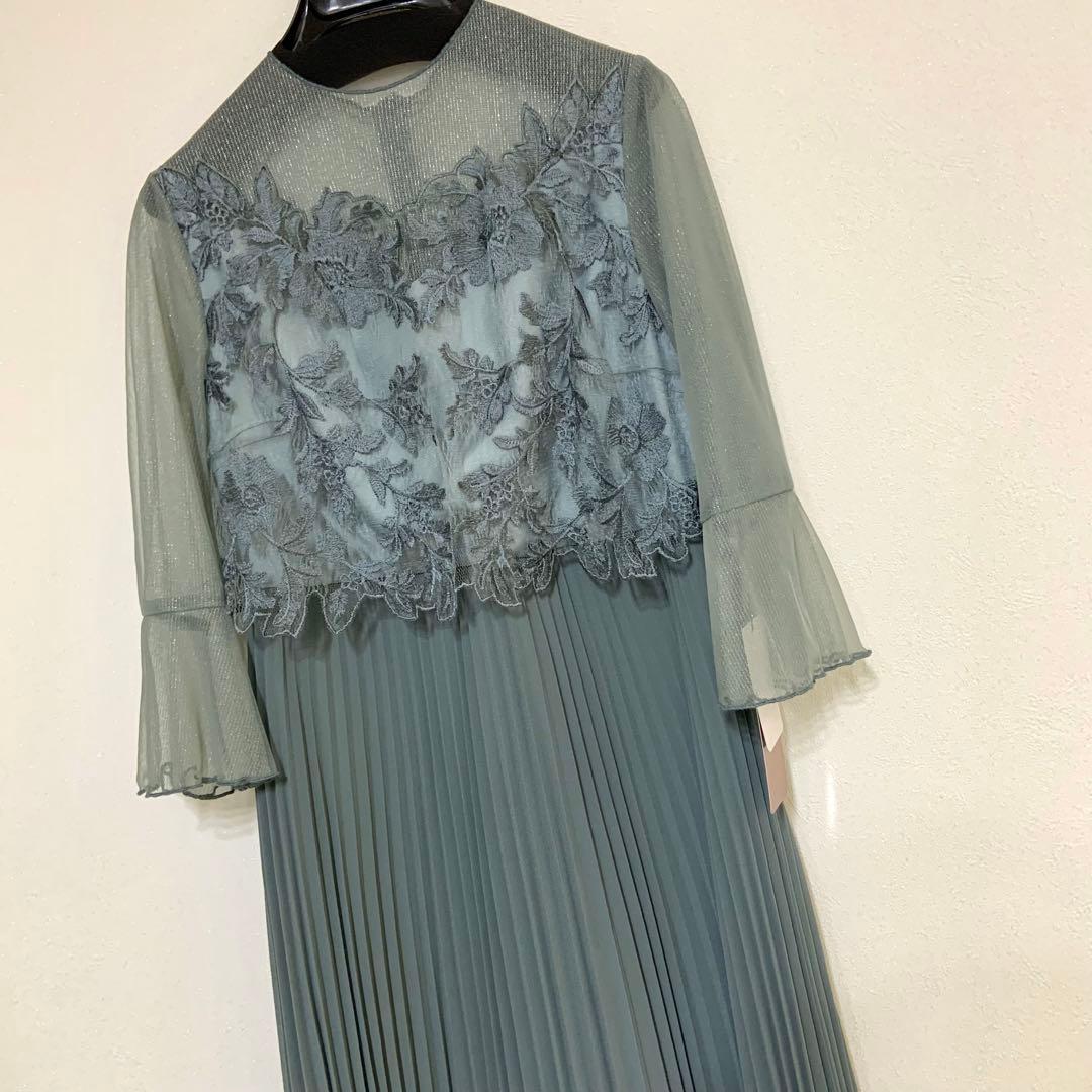 ドリードール メロースリーブ×プリーツドレス　ライトカーキ　グリーン　ミント　緑