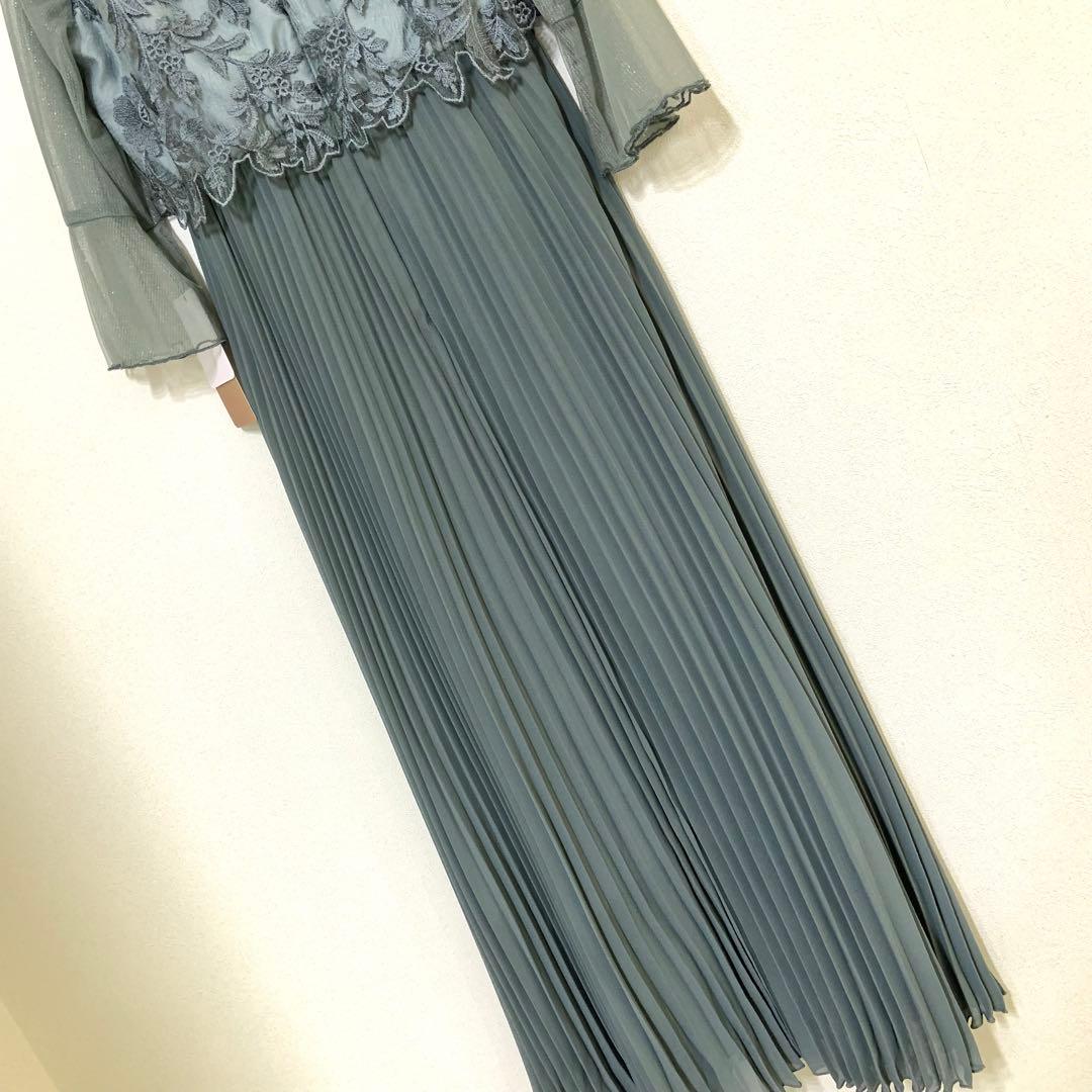 ドリードール メロースリーブ×プリーツドレス　ライトカーキ　グリーン　ミント　緑